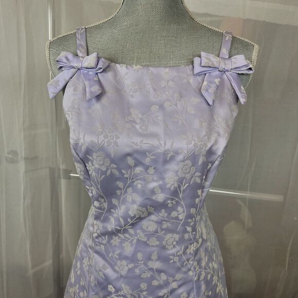 Vintage Roberta for Dillards purple prom dress sz SM velvet floral pattern bow - Picture 2 of 14
